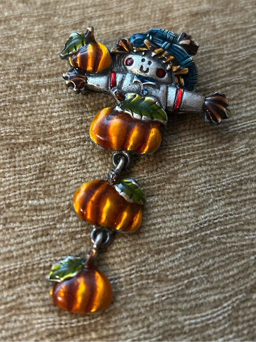 Pumpkin Scarecrow Dangle Pin - Orange Enamel